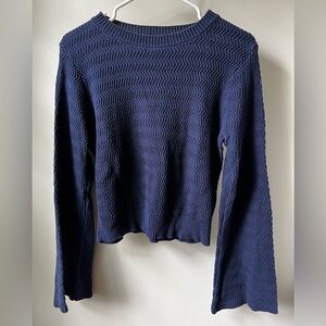 MODCLOTH Sweater Cropped Bell Sleeve Navy Blue ZigZag‎ Cotton Retro M